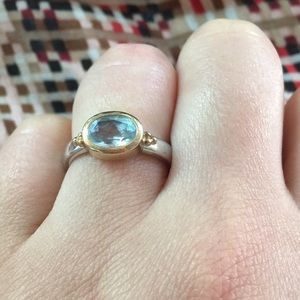 Sterling 925 Silver Ring w/ Oval Face Blue Topaz